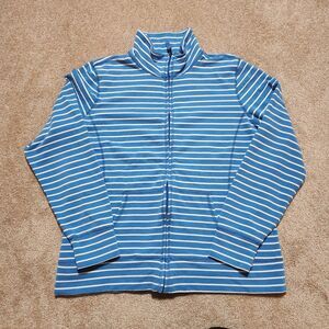 L.L. Bean Jacket L Perfect Fit Full-Zip Mock Neck Blue Striped